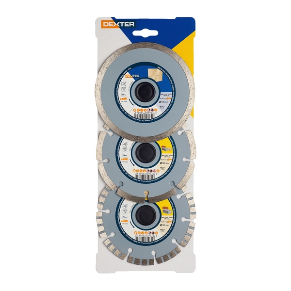 Jogo de Disco de Corte Diamantado Contínuo, Turbo e Segmentado 125x22,23mm 3 peças Dexter